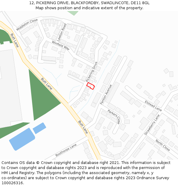 12, PICKERING DRIVE, BLACKFORDBY, SWADLINCOTE, DE11 8GL: Location map and indicative extent of plot