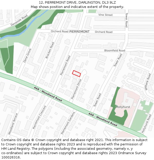12, PIERREMONT DRIVE, DARLINGTON, DL3 9LZ: Location map and indicative extent of plot