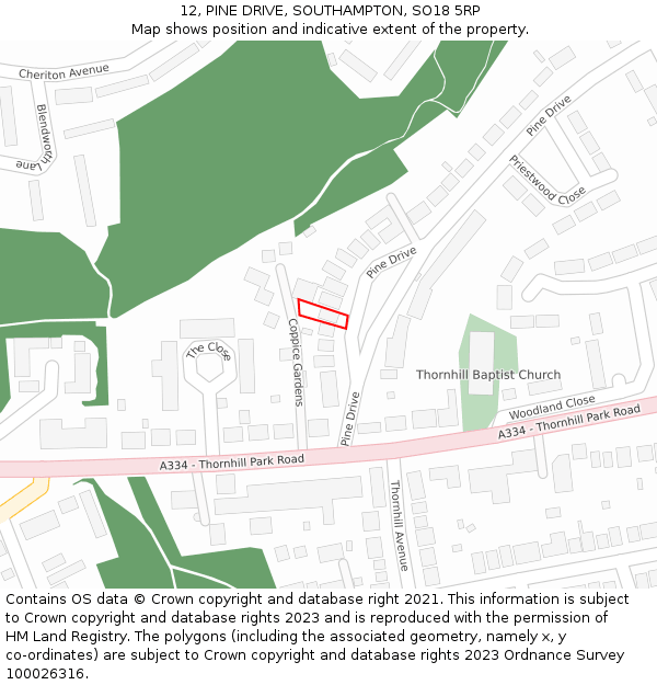 12, PINE DRIVE, SOUTHAMPTON, SO18 5RP: Location map and indicative extent of plot