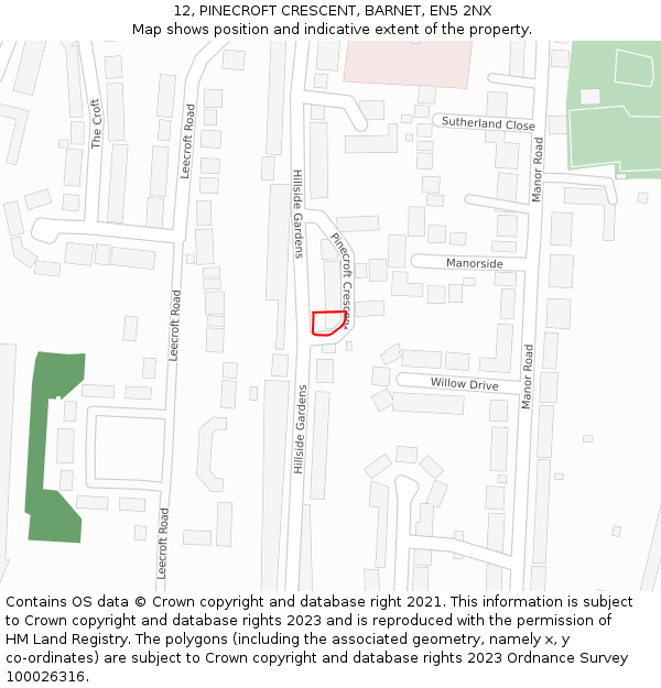 12, PINECROFT CRESCENT, BARNET, EN5 2NX: Location map and indicative extent of plot