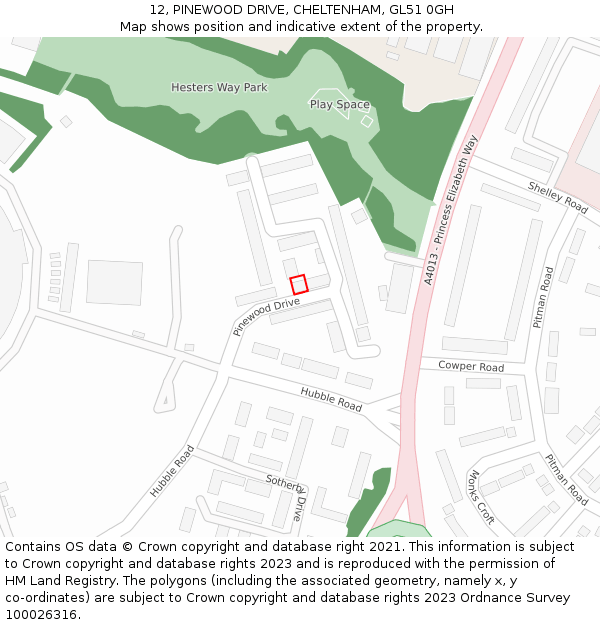 12, PINEWOOD DRIVE, CHELTENHAM, GL51 0GH: Location map and indicative extent of plot