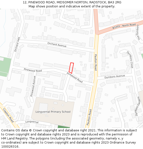 12, PINEWOOD ROAD, MIDSOMER NORTON, RADSTOCK, BA3 2RG: Location map and indicative extent of plot