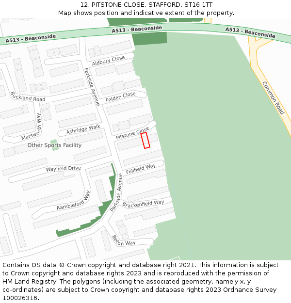 12, PITSTONE CLOSE, STAFFORD, ST16 1TT: Location map and indicative extent of plot