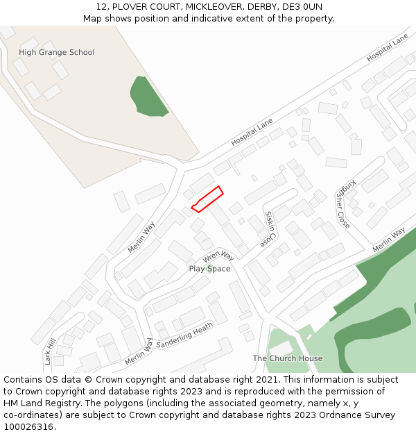 12, PLOVER COURT, MICKLEOVER, DERBY, DE3 0UN: Location map and indicative extent of plot