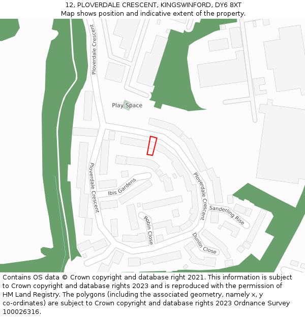 12, PLOVERDALE CRESCENT, KINGSWINFORD, DY6 8XT: Location map and indicative extent of plot
