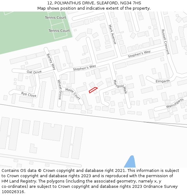 12, POLYANTHUS DRIVE, SLEAFORD, NG34 7HS: Location map and indicative extent of plot