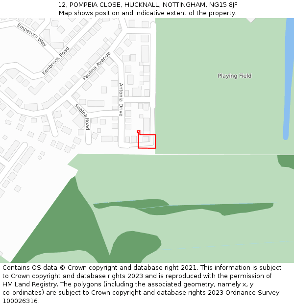 12, POMPEIA CLOSE, HUCKNALL, NOTTINGHAM, NG15 8JF: Location map and indicative extent of plot