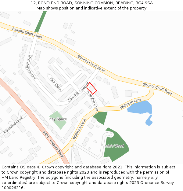 12, POND END ROAD, SONNING COMMON, READING, RG4 9SA: Location map and indicative extent of plot