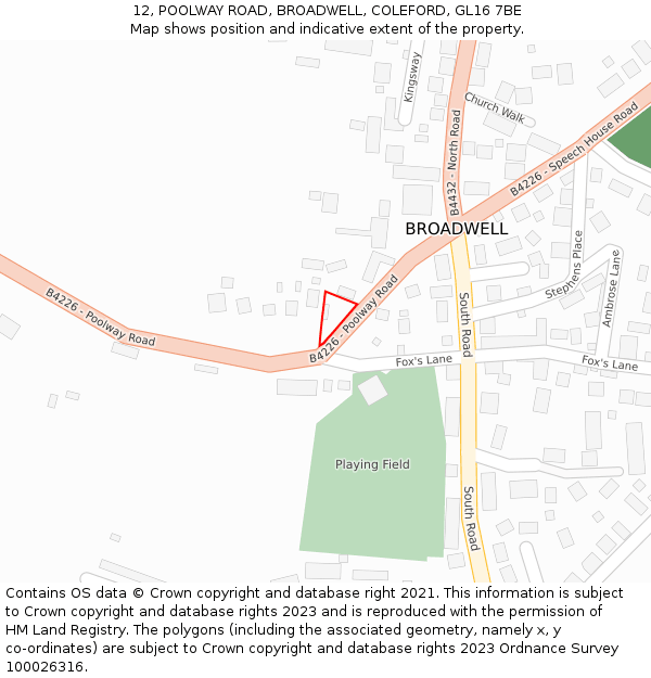 12, POOLWAY ROAD, BROADWELL, COLEFORD, GL16 7BE: Location map and indicative extent of plot