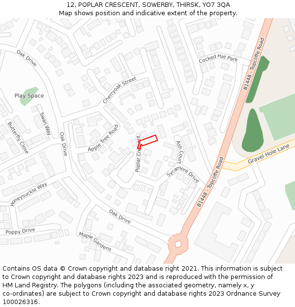 12, POPLAR CRESCENT, SOWERBY, THIRSK, YO7 3QA: Location map and indicative extent of plot