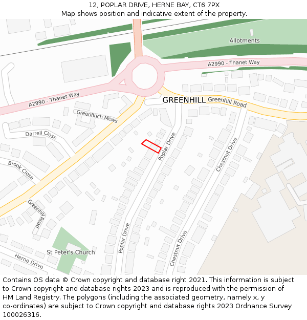 12, POPLAR DRIVE, HERNE BAY, CT6 7PX: Location map and indicative extent of plot