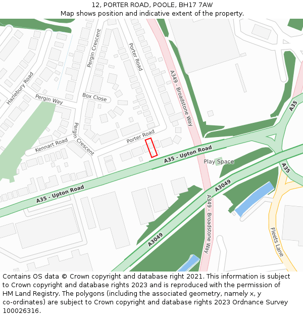 12, PORTER ROAD, POOLE, BH17 7AW: Location map and indicative extent of plot