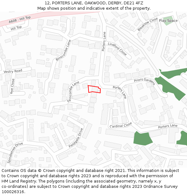 12, PORTERS LANE, OAKWOOD, DERBY, DE21 4FZ: Location map and indicative extent of plot