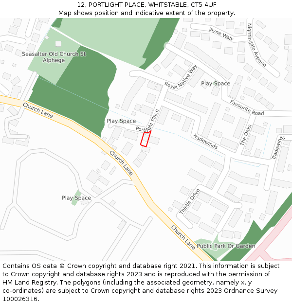 12, PORTLIGHT PLACE, WHITSTABLE, CT5 4UF: Location map and indicative extent of plot
