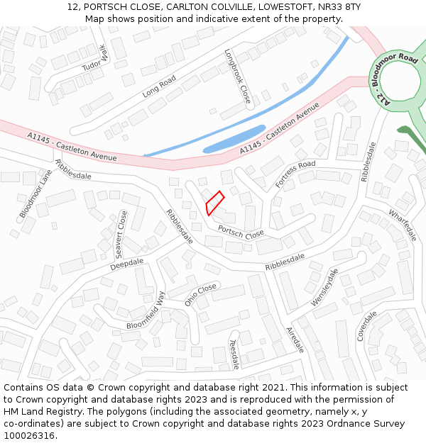 12, PORTSCH CLOSE, CARLTON COLVILLE, LOWESTOFT, NR33 8TY: Location map and indicative extent of plot