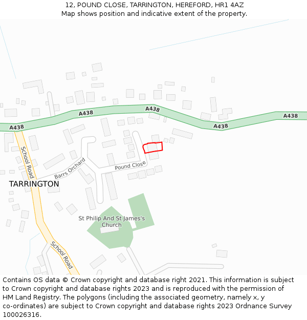 12, POUND CLOSE, TARRINGTON, HEREFORD, HR1 4AZ: Location map and indicative extent of plot