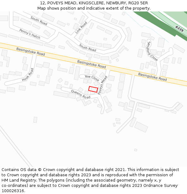 12, POVEYS MEAD, KINGSCLERE, NEWBURY, RG20 5ER: Location map and indicative extent of plot