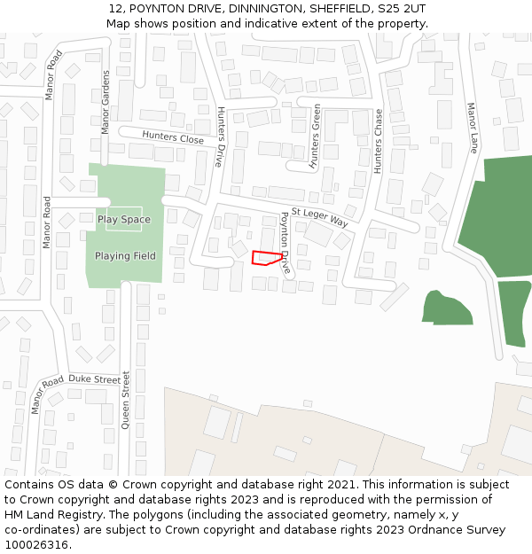 12, POYNTON DRIVE, DINNINGTON, SHEFFIELD, S25 2UT: Location map and indicative extent of plot