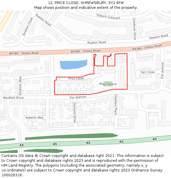 12, PRICE CLOSE, SHREWSBURY, SY2 6FW: Location map and indicative extent of plot