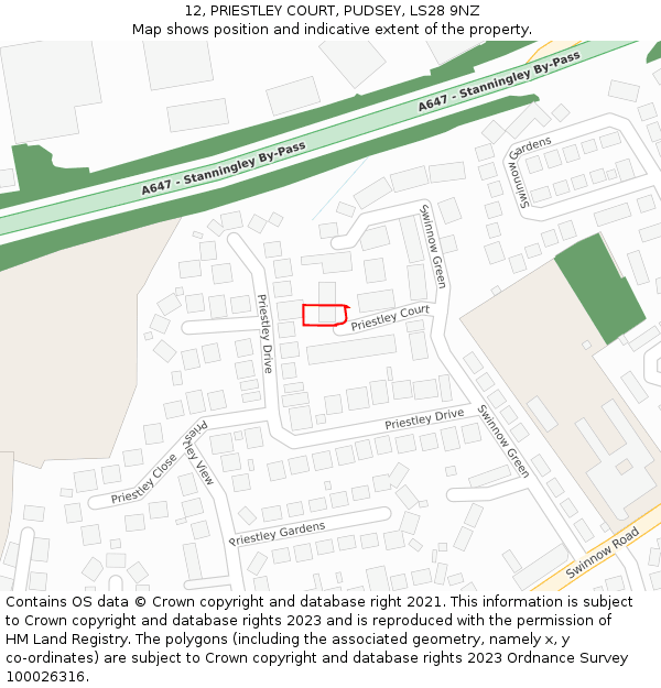 12, PRIESTLEY COURT, PUDSEY, LS28 9NZ: Location map and indicative extent of plot