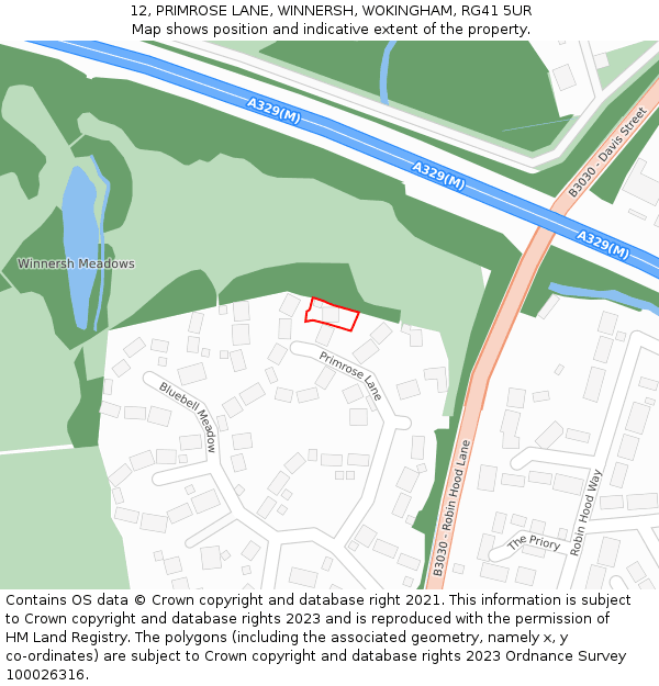 12, PRIMROSE LANE, WINNERSH, WOKINGHAM, RG41 5UR: Location map and indicative extent of plot