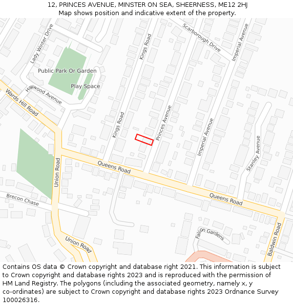 12, PRINCES AVENUE, MINSTER ON SEA, SHEERNESS, ME12 2HJ: Location map and indicative extent of plot