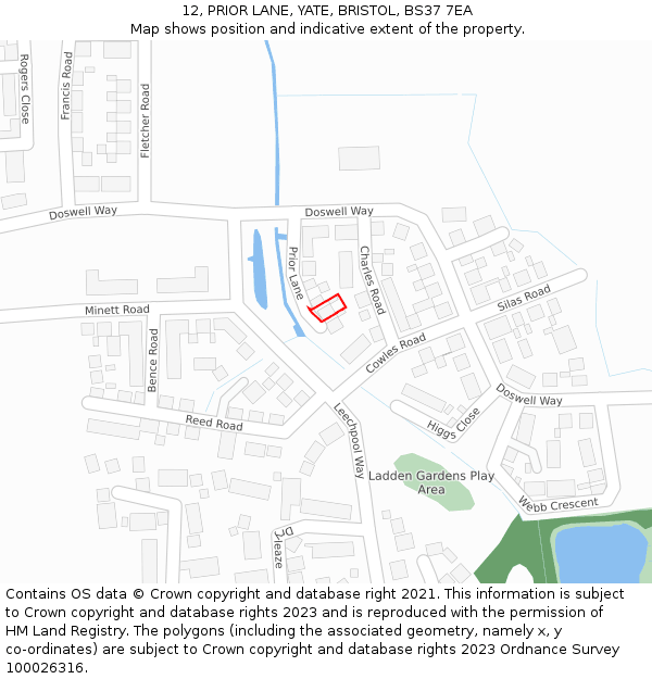 12, PRIOR LANE, YATE, BRISTOL, BS37 7EA: Location map and indicative extent of plot