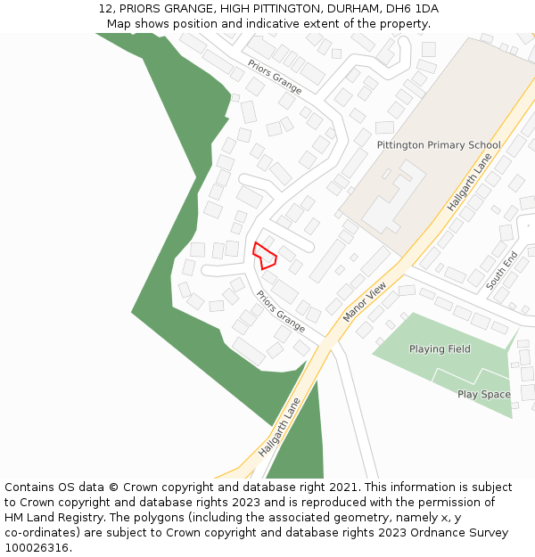 12, PRIORS GRANGE, HIGH PITTINGTON, DURHAM, DH6 1DA: Location map and indicative extent of plot