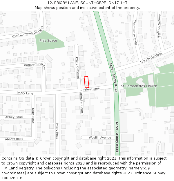 12, PRIORY LANE, SCUNTHORPE, DN17 1HT: Location map and indicative extent of plot