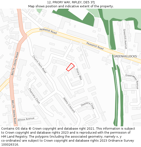 12, PRIORY WAY, RIPLEY, DE5 3TJ: Location map and indicative extent of plot