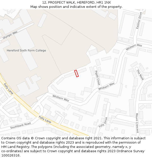 12, PROSPECT WALK, HEREFORD, HR1 1NX: Location map and indicative extent of plot
