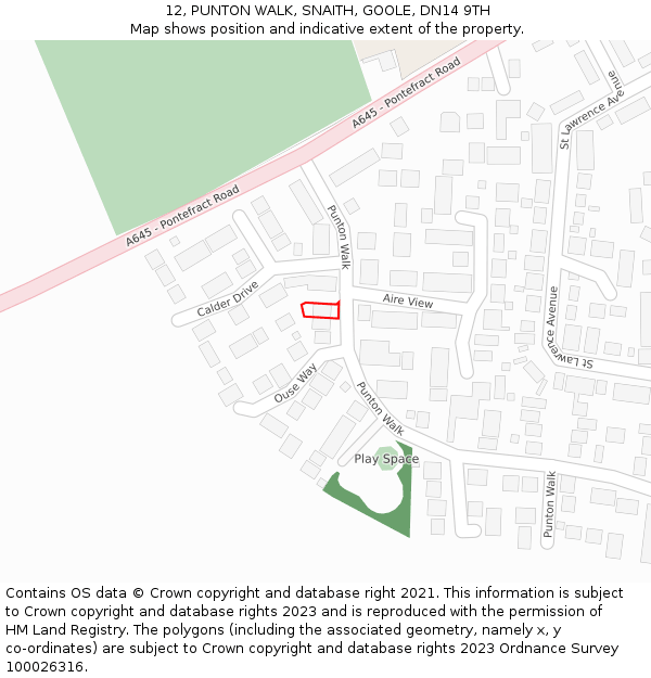12, PUNTON WALK, SNAITH, GOOLE, DN14 9TH: Location map and indicative extent of plot
