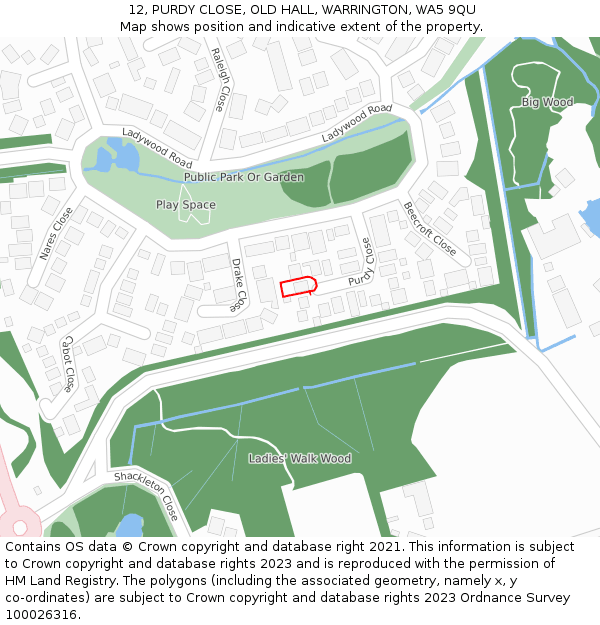12, PURDY CLOSE, OLD HALL, WARRINGTON, WA5 9QU: Location map and indicative extent of plot