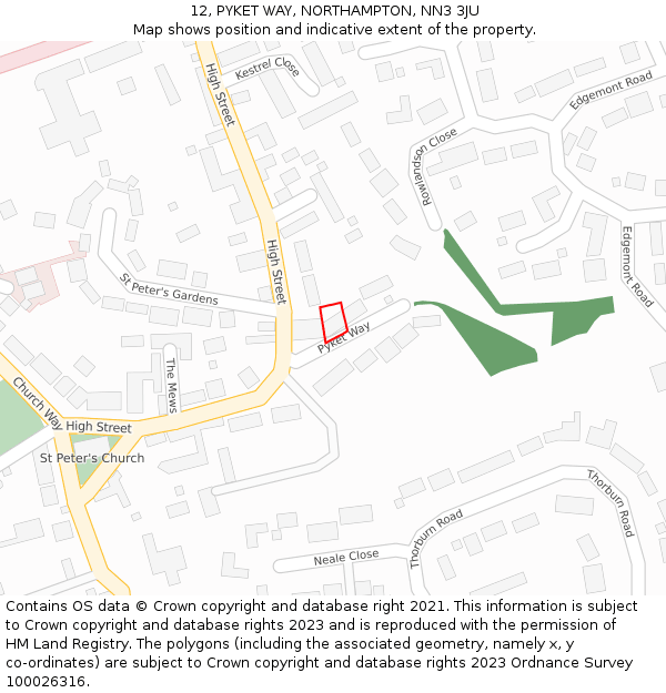 12, PYKET WAY, NORTHAMPTON, NN3 3JU: Location map and indicative extent of plot
