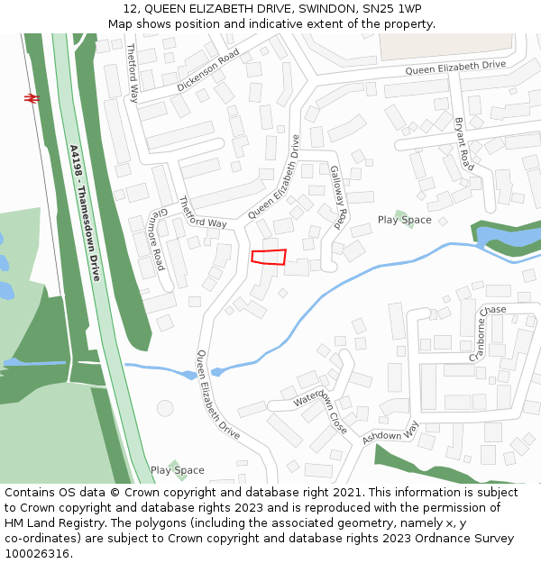 12, QUEEN ELIZABETH DRIVE, SWINDON, SN25 1WP: Location map and indicative extent of plot