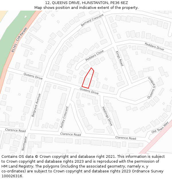 12, QUEENS DRIVE, HUNSTANTON, PE36 6EZ: Location map and indicative extent of plot