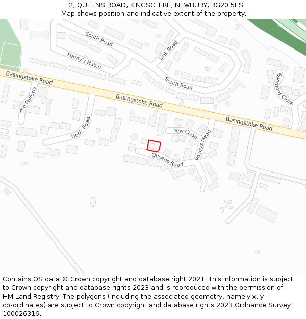 12, QUEENS ROAD, KINGSCLERE, NEWBURY, RG20 5ES: Location map and indicative extent of plot