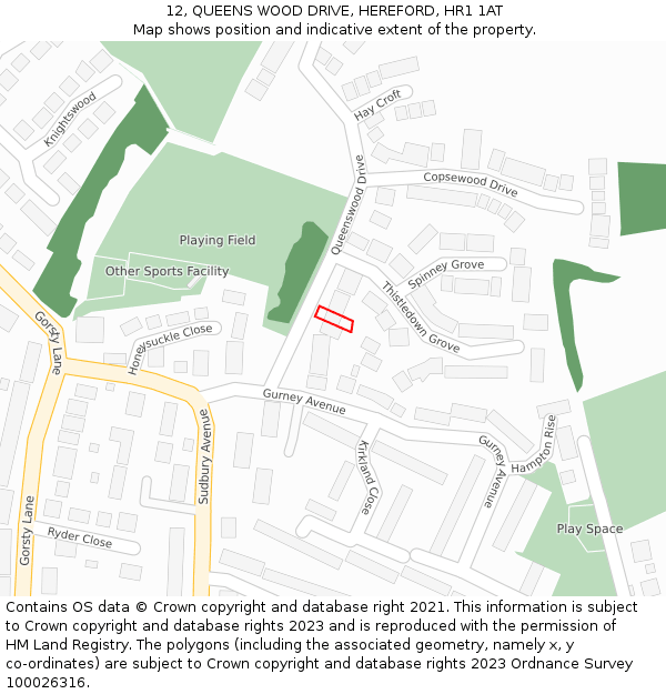 12, QUEENS WOOD DRIVE, HEREFORD, HR1 1AT: Location map and indicative extent of plot