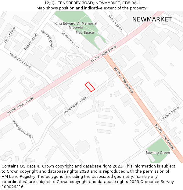 12, QUEENSBERRY ROAD, NEWMARKET, CB8 9AU: Location map and indicative extent of plot