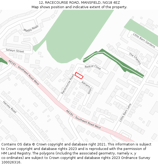 12, RACECOURSE ROAD, MANSFIELD, NG18 4EZ: Location map and indicative extent of plot