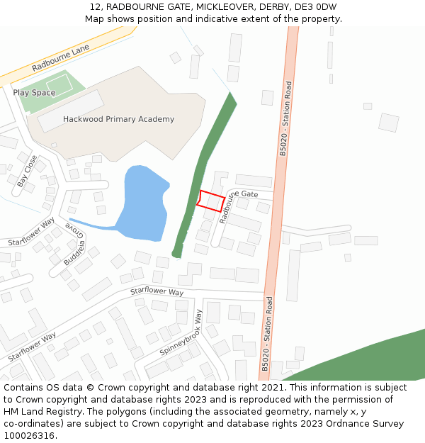 12, RADBOURNE GATE, MICKLEOVER, DERBY, DE3 0DW: Location map and indicative extent of plot