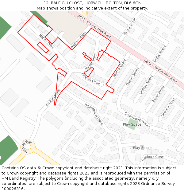 12, RALEIGH CLOSE, HORWICH, BOLTON, BL6 6GN: Location map and indicative extent of plot