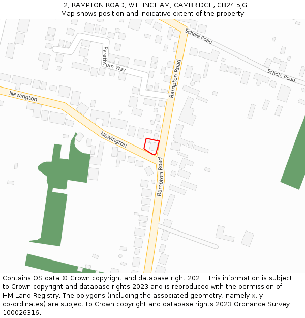 12, RAMPTON ROAD, WILLINGHAM, CAMBRIDGE, CB24 5JG: Location map and indicative extent of plot