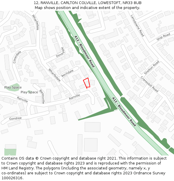 12, RANVILLE, CARLTON COLVILLE, LOWESTOFT, NR33 8UB: Location map and indicative extent of plot