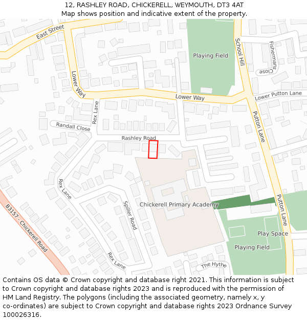 12, RASHLEY ROAD, CHICKERELL, WEYMOUTH, DT3 4AT: Location map and indicative extent of plot