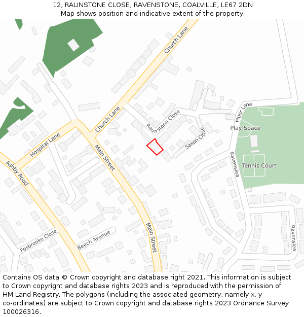 12, RAUNSTONE CLOSE, RAVENSTONE, COALVILLE, LE67 2DN: Location map and indicative extent of plot
