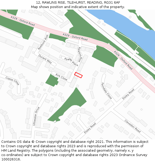 12, RAWLINS RISE, TILEHURST, READING, RG31 6AF: Location map and indicative extent of plot