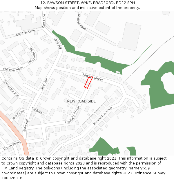 12, RAWSON STREET, WYKE, BRADFORD, BD12 8PH: Location map and indicative extent of plot
