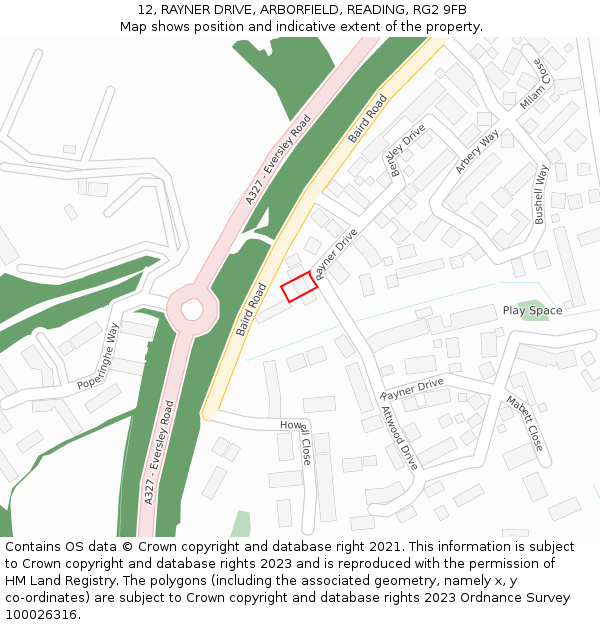 12, RAYNER DRIVE, ARBORFIELD, READING, RG2 9FB: Location map and indicative extent of plot