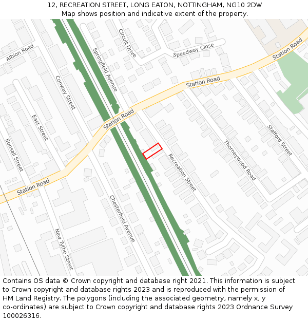 12, RECREATION STREET, LONG EATON, NOTTINGHAM, NG10 2DW: Location map and indicative extent of plot